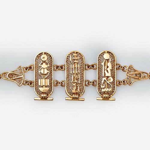 18K EGYPTIAN CARTOUCHE FILIGREE BRACELETA