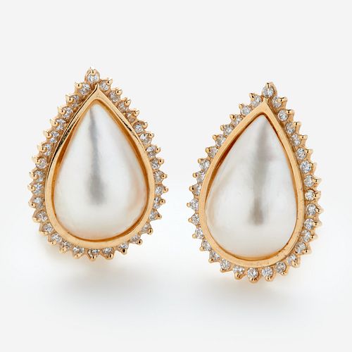 14K DESIGNER TEARDROP MABE PEARL DIAMOND