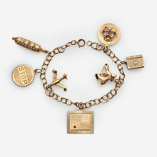 CHARM BRACELET WITH 14K HEBREW BOOK,