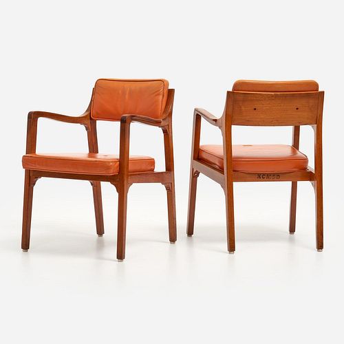 EDWARD WORMLEY PAIR OF WALNUT ARMCHAIRS,