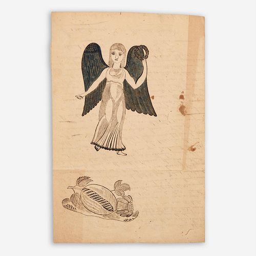 1820 PENNSYLVANIA FOLK ART ANGEL INKWASH