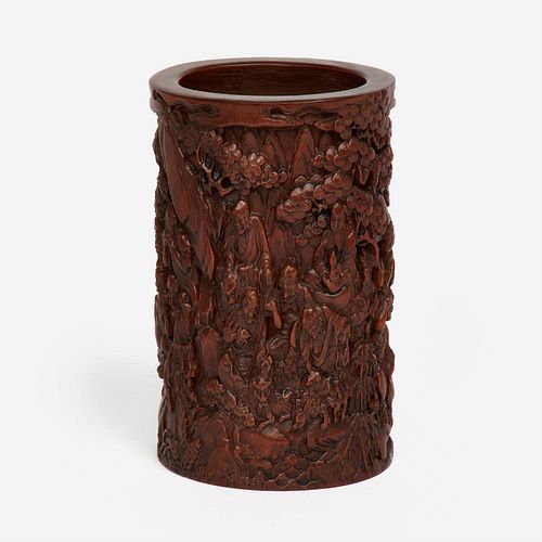 CHINESE BOXWOOD RELIEF BRUSH POT  3a9995