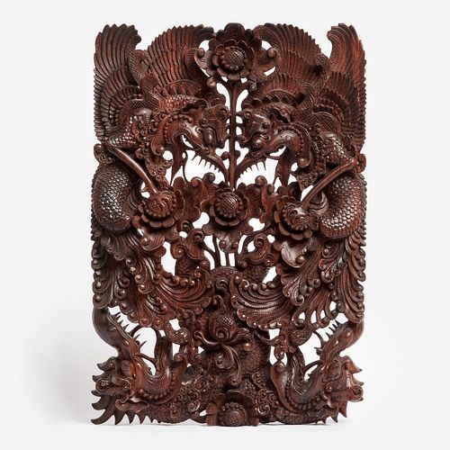BALINESE CARVED ROSEWOOD RELIEF 3a9997