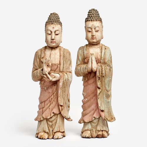 PAIR OF CARVED POLYCHROME STANDING 3a9999