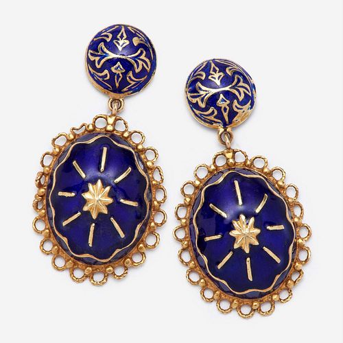 14K BLUE ENAMEL DOMED DANGLING 3a999b