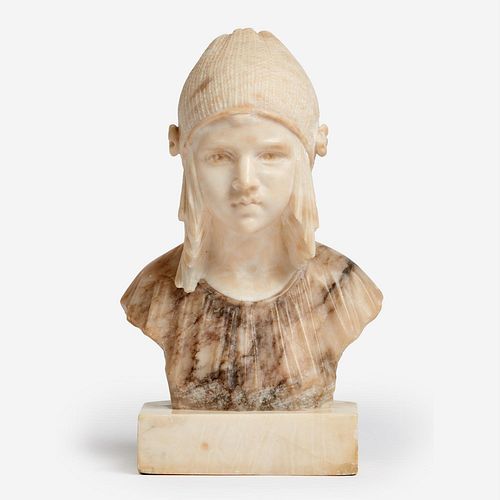 ALABASTER BUST OF A GIRL WITH KNIT