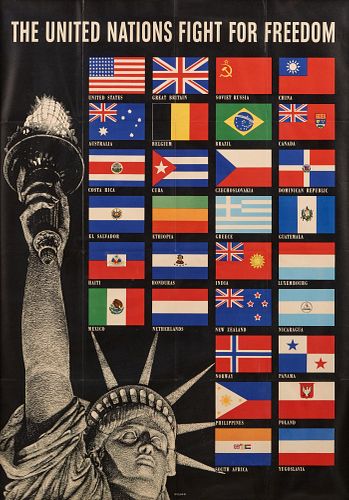 1942 UNITED NATIONS FLAGS POSTERA WWII-era