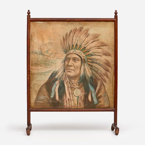 ANTIQUE INDIAN CHIEF FIRE SCREEN  3a9bbb