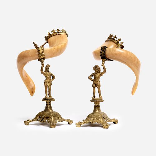 ANTIQUE PAIR OF CONQUISTADOR CORNUCOPIAA 3a9c53