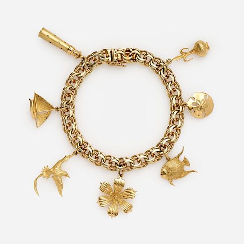 14K SEA THEMED CHARM BRACELET WITH