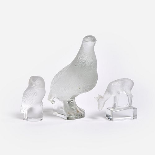 3 LALIQUE FROSTED GLASS ANIMAL FIGURESA