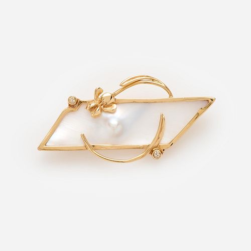 BLISTER PEARL DIAMOND FLOWER BROOCH