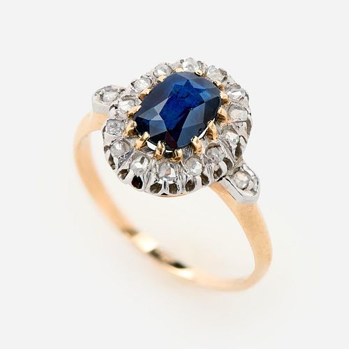 ANTIQUE SAPPHIRE DIAMOND HALO RING