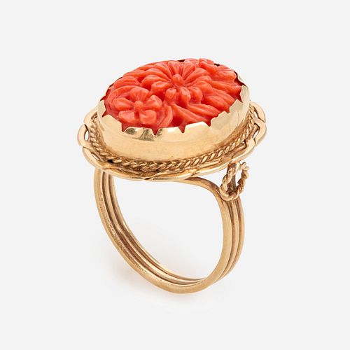 CARVED CORAL FLOWER RING IN 14KA 3a9dd8