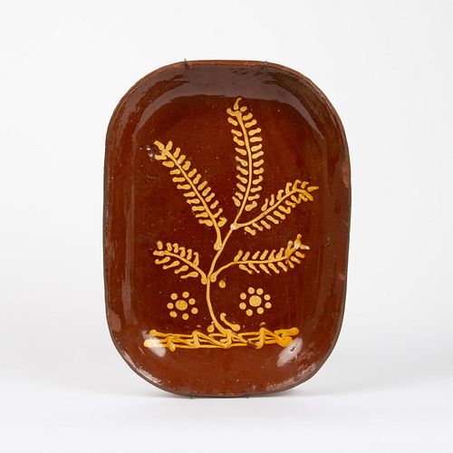 LARGE REDWARE PLATTER WITH TREE-OF-LIFE