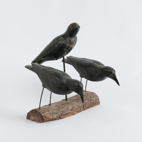 FOLK ART CROW DECOY GROUPA murder of