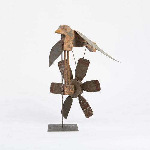 FOLK ART BIRD WHIRLIGIGA carved