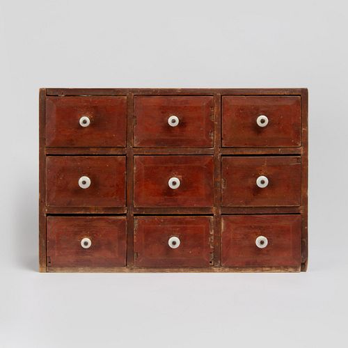 RED-PAINTED PINE APOTHECARY CABINET,