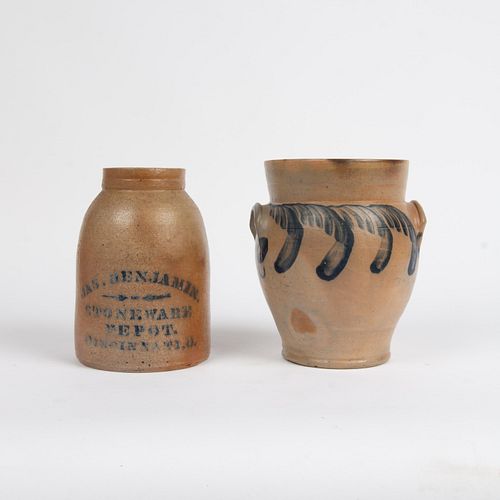 TWO SALT GLAZED STONEWARE ITEMS  3aa018