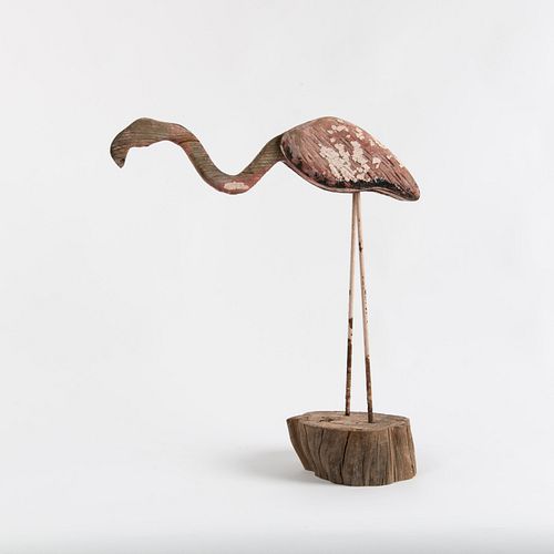 WOODEN FOLK ART FLAMINGOA 20th