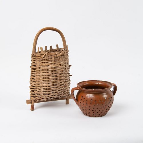 REDWARE CHEESE STRAINER AND UNUSUAL 3aa039