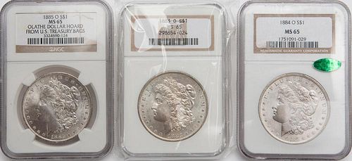 3 NGC GRADED MORGANS: 1883-O, 1884-O,