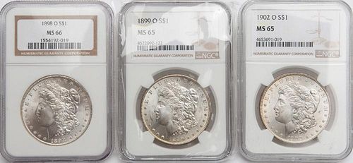 3 NGC GRADED MORGANS 1898 O MS66  3aa104