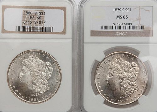 2 NGC GRADED MORGANS 1880 S MS66  3aa0ff