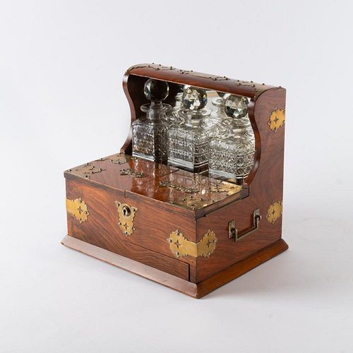 EDWARDIAN MIRRORED WALNUT GAME TANTALUS