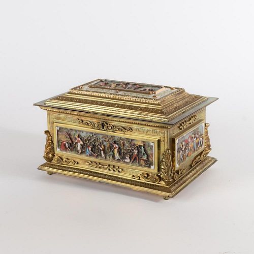 BRONZE JEWELRY CASKET WITH CAPODIMONTE 3aa132