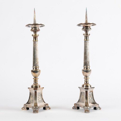 PAIR OF SILVER PLATE ALTAR CANDLE 3aa14c