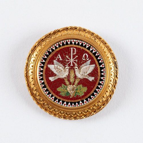 18K GOLD PIETRA DURA BROOCH W  3aa157