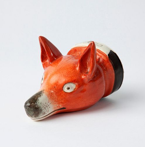 19TH C STAFFORDSHIRE POTTERY FOX 3aa1cc