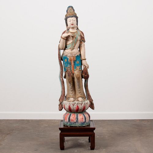 POLYCHROME BODHISATTVA, 4' HEIGHTA