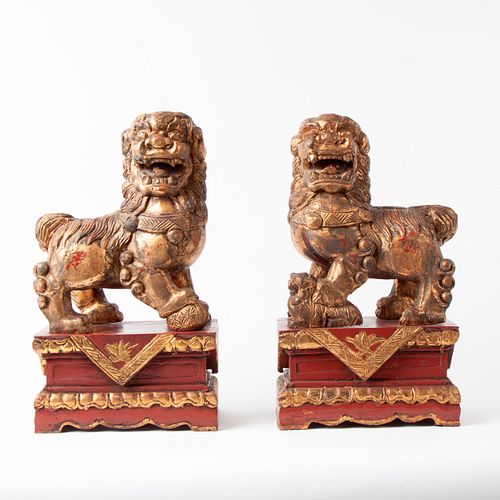RED LACQUER AND GOLD LEAF FOO DOGS  3aa206