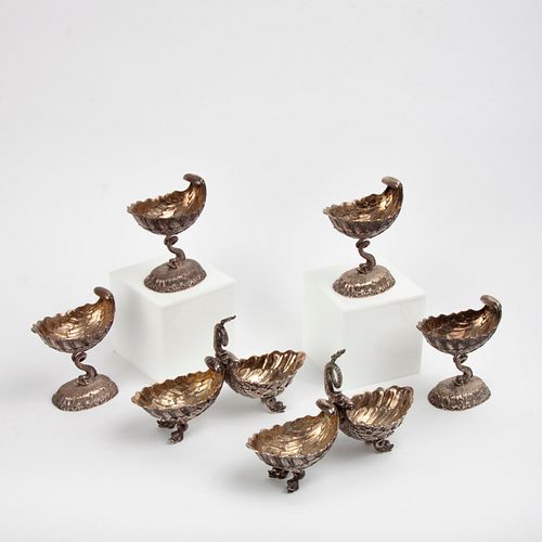 SIX SILVER DOLPHIN AND SHELL TABLEWARE 3aa241