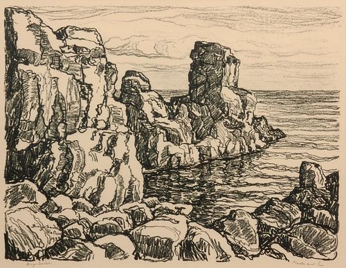 BIRGER SANDZEN ROCKS AND SEA PENCIL-SIGNED