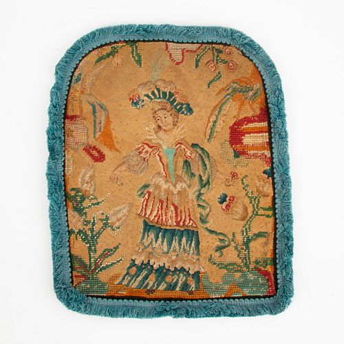 LATE 18TH C. NEEDLEPOINT, WOMAN IN HER