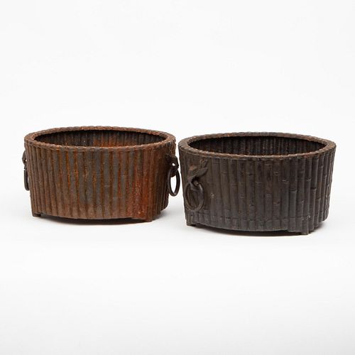 PAIR OF CAST IRON FAUX BAMBOO JARDINIERESCondition Oxidation 3aa2fb