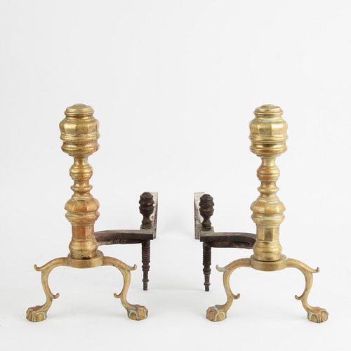 CHIPPENDALE PERIOD BRASS ANDIRONS  3aa309