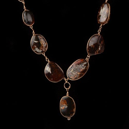 DARK AMBER WIRE WRAPPED BEAD NECKLACE  3aa34b