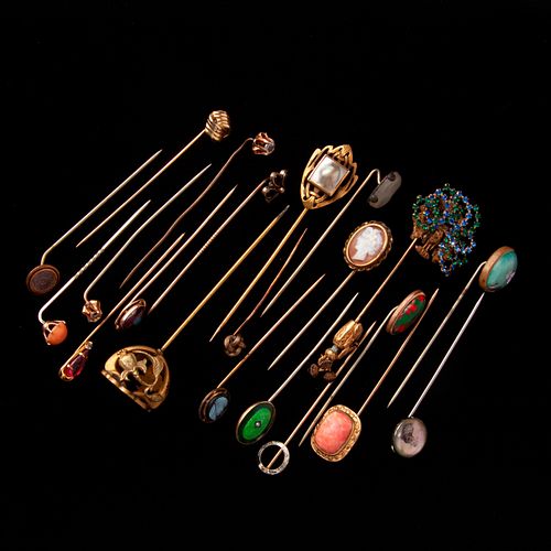 GROUP OF 21 STICK PINS, PEACOCK,