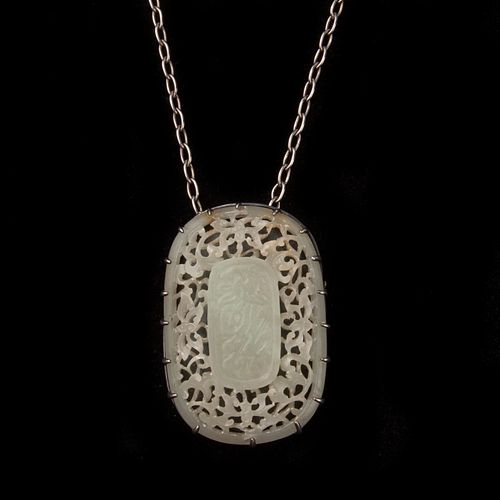 NEPHRITE CARVED BOX BROOCH PENDANT  3aa366