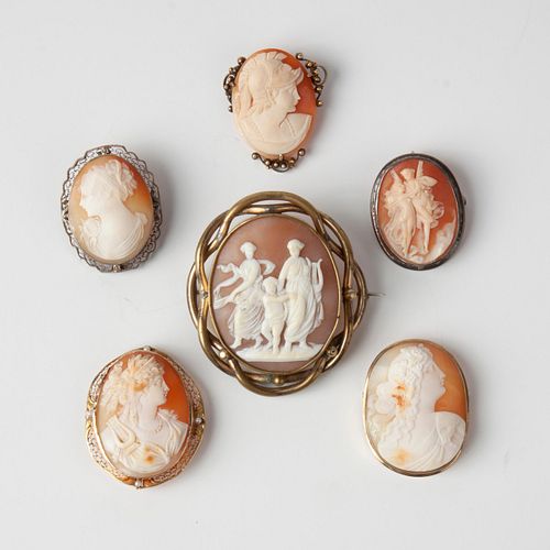 GROUP OF 6 ANTIQUE SHELL CAMEO