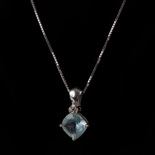 14K AQUAMARINE AND DIAMOND PENDANT 3aa373