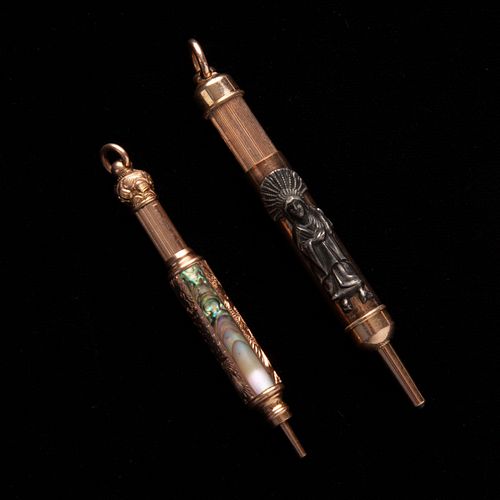 GROUP OF 2 PENCIL PENDANTS, AIKIN