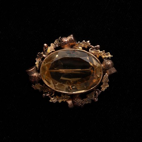 10K CITRINE ACORN LEAVES BROOCH 3aa37c