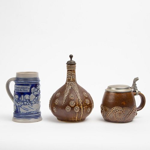 MERKELBACH STONEWARE JUG AND TWO STEINSReinhold