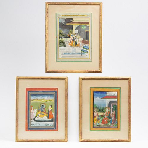 THREE GOUACHE KRISHNA PAINTINGSThree