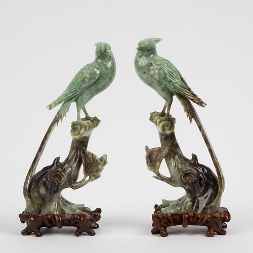 PAIR OF CHINESE CARVED SAUSSURITE